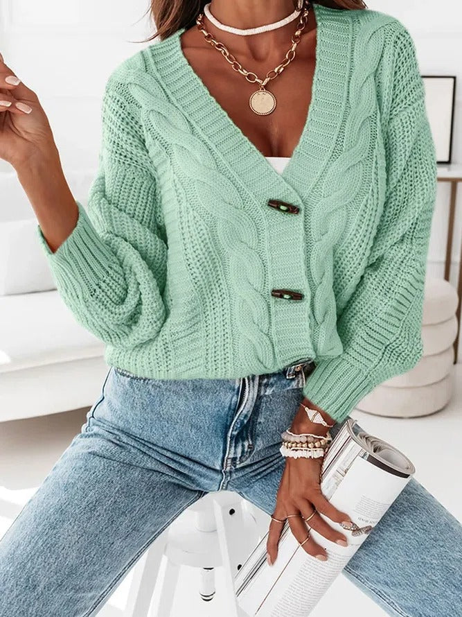 Green Plain Long Sleeve Sweater