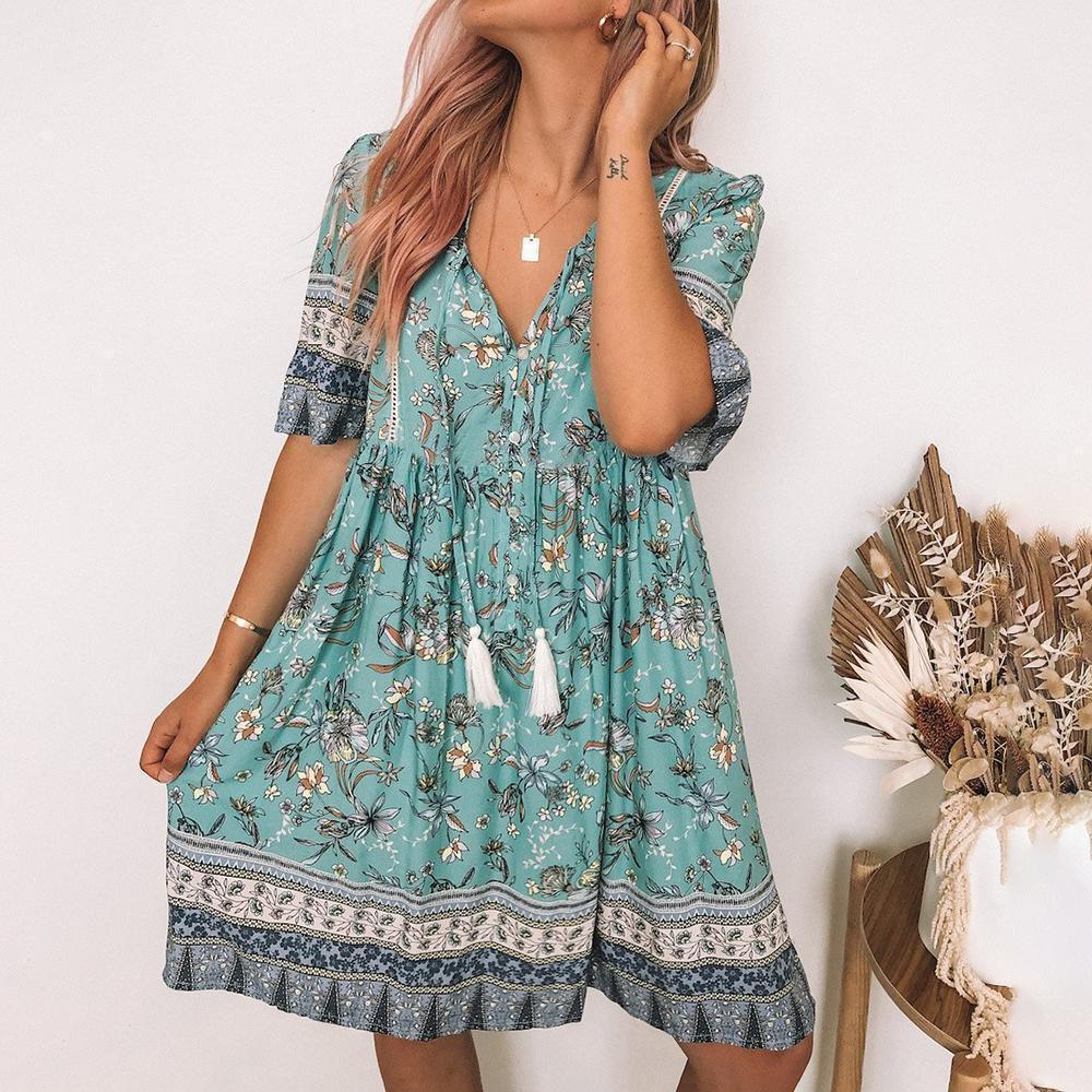 Find Your Roots Boho Short-Sleeve Dress