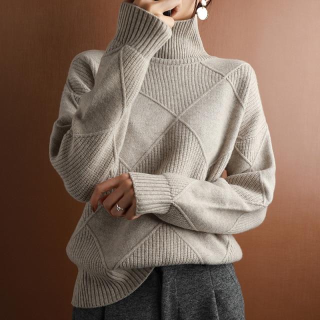 (🎁Early Christmas Sale🎁)Loose Cashmere Turtleneck Sweater Cardigan