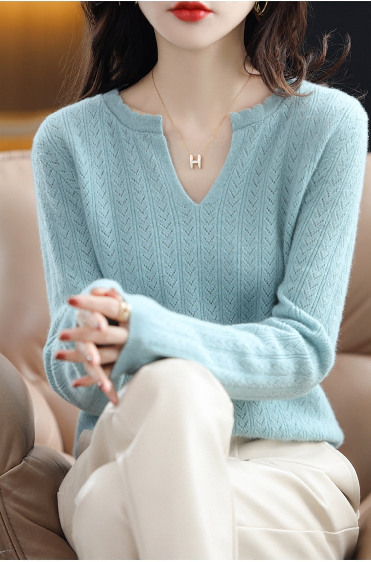 Blue Plain Long Sleeve Sweater