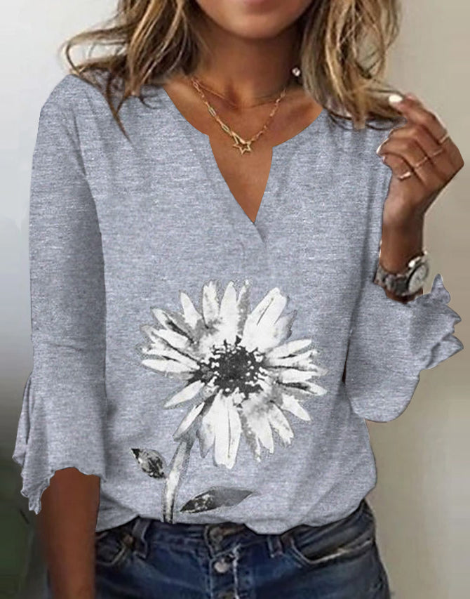 Chic Grey Floral Print Top
