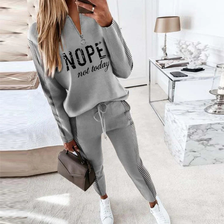 Casual Grey Letter Print Two Piece Set