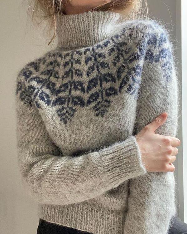 Stylish Print High Neck Sweater