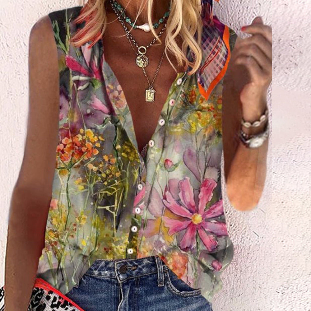 Showy Sleeveless Floral Print Top