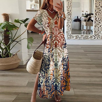 Luxe Ethnic Ombre Print Creme Maxi Dress