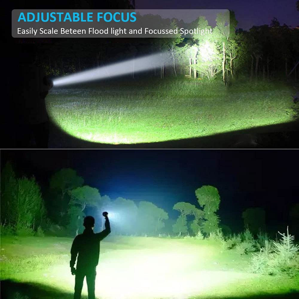 LED Rechargeable Tactical Flashlights 90000 High Lumens, XHP90 Brightest Flashlight with COB Sidelight, Powerful Emergency Flashlight with USB Output as Power Bank, Zoomable, Waterproof,7Modes