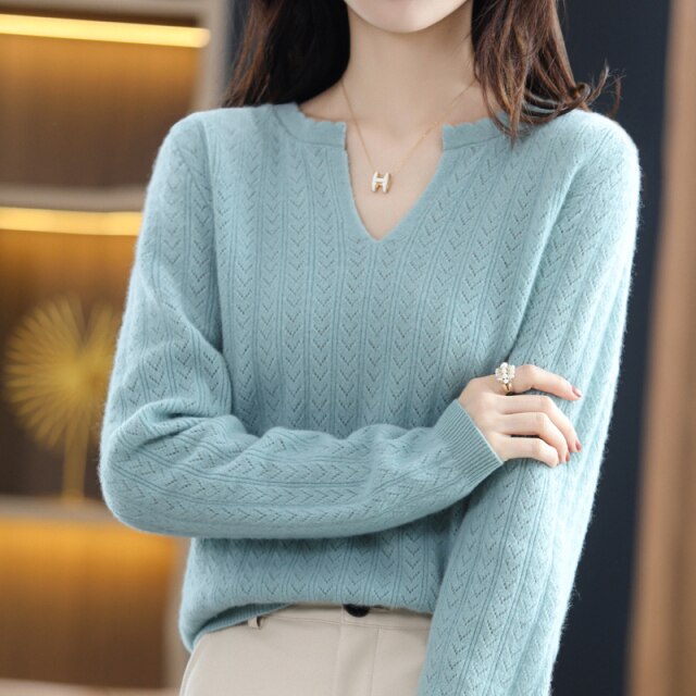 Blue Plain Long Sleeve Sweater