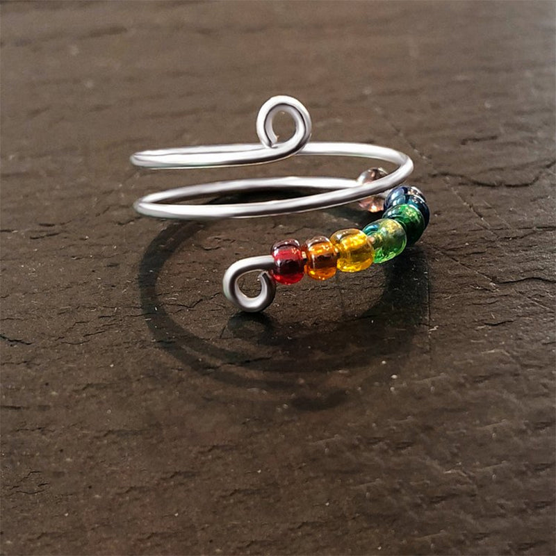 (Best Anxiety Relief Gift)To My Daughter Rainbow Beads Fidget Ring