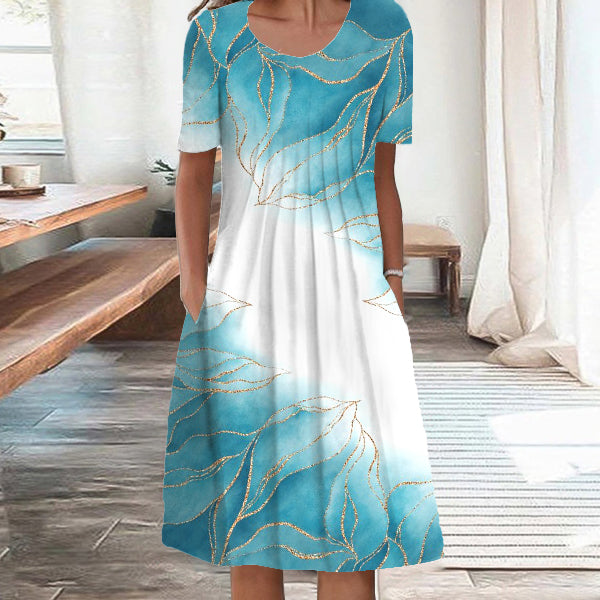 Dreamy Round Neck Print Midi Dress