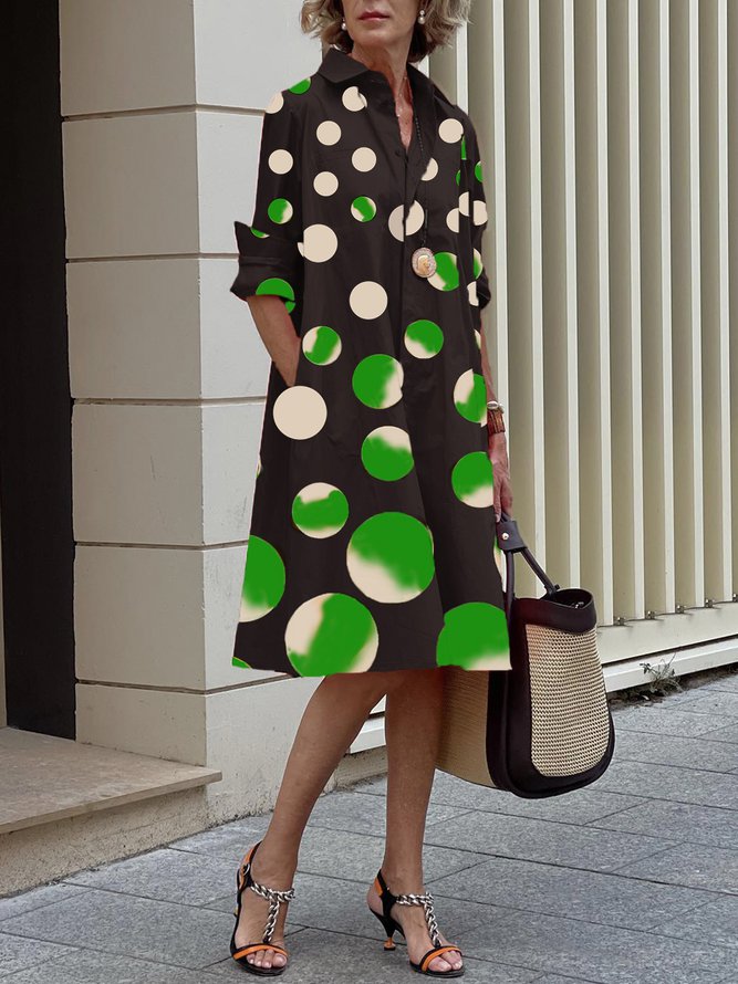 Attractive Polka Dot Long Sleeve Midi Dress