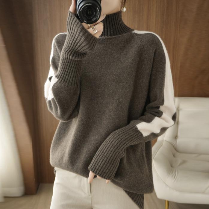 Elegant Color Block High Neck Sweater
