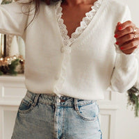 Stylish White V-Neck Sweater