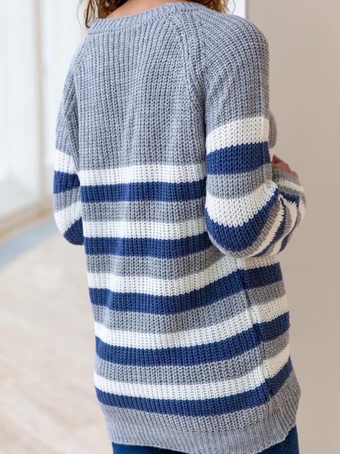 Blue Striped Long Sleeve Sweater