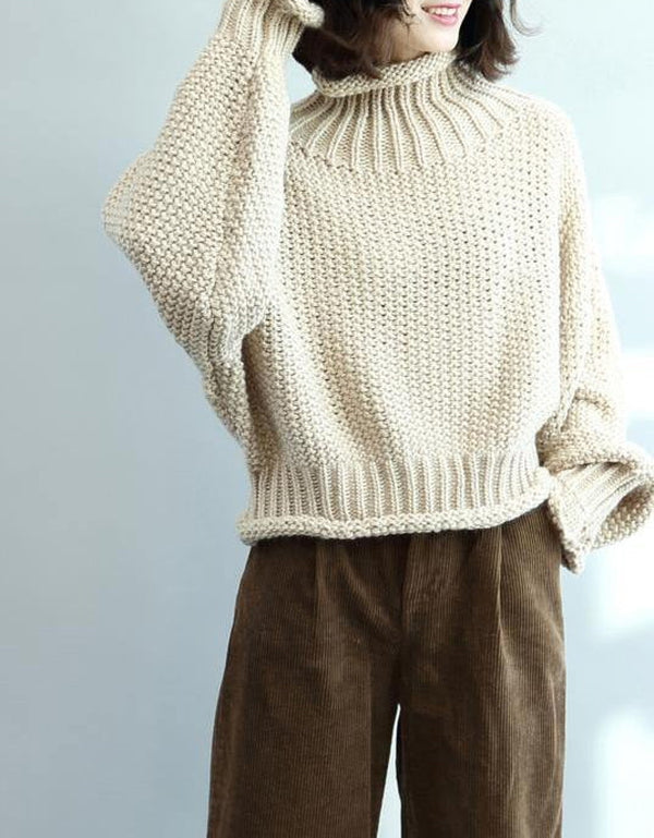 Apricot High Neck Long Sleeve Sweater