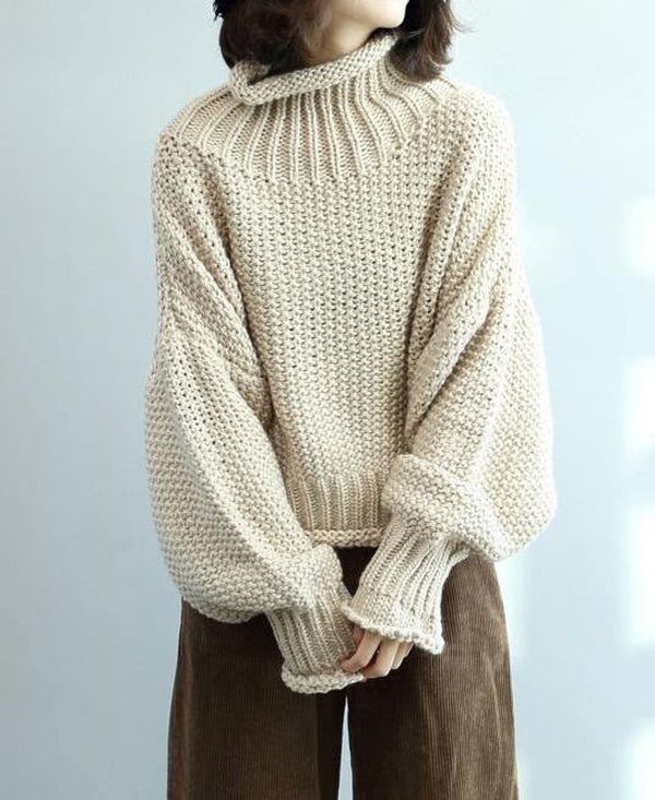 Apricot High Neck Long Sleeve Sweater
