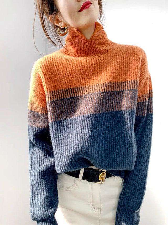 Trendy High Neck Color Block Sweater