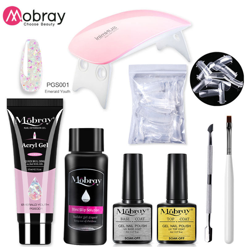 New Polygel Nails Kit (With Phototherapy Lamps, Nails, Brushes, Cleaning Tools)