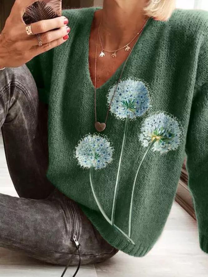 Fresh Green Floral Print Sweater