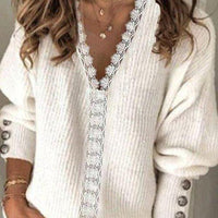 Chic V-Neck Plain Long Sleeve Sweater