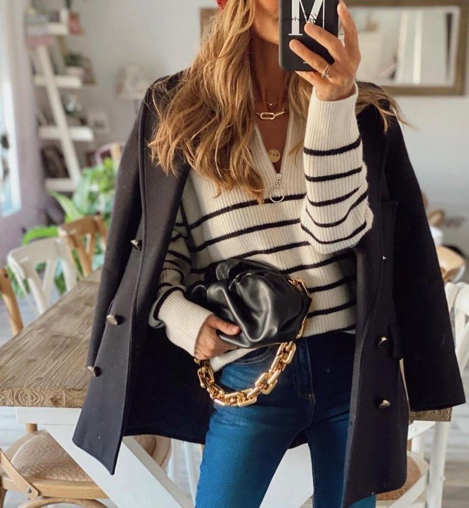 Casual Striped Black and White Pullover
