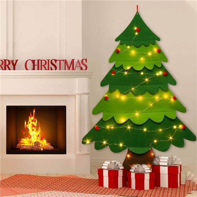 🧒🎄Felt Christmas Tree Set With 32PCS Ornaments Wall Hanging Tree & LED String Lights