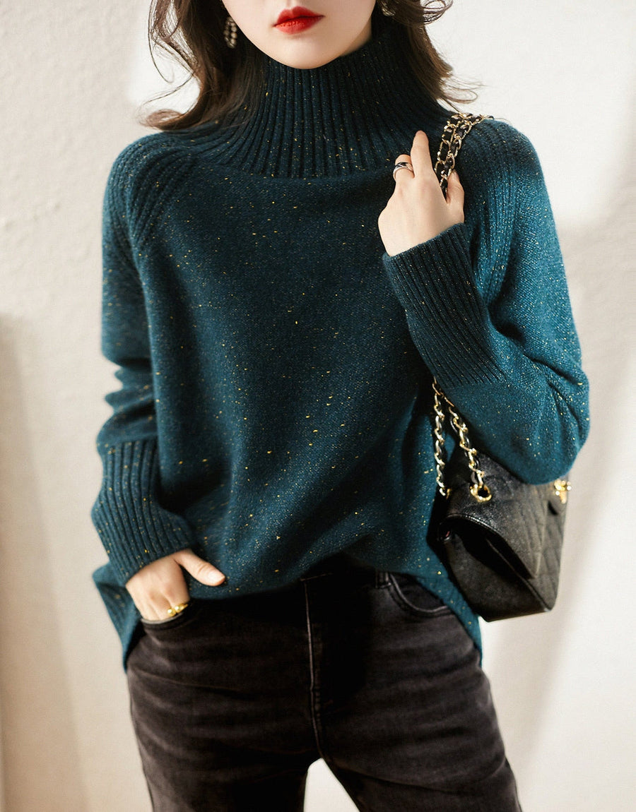 Comfy Green Mock Neck Sweater