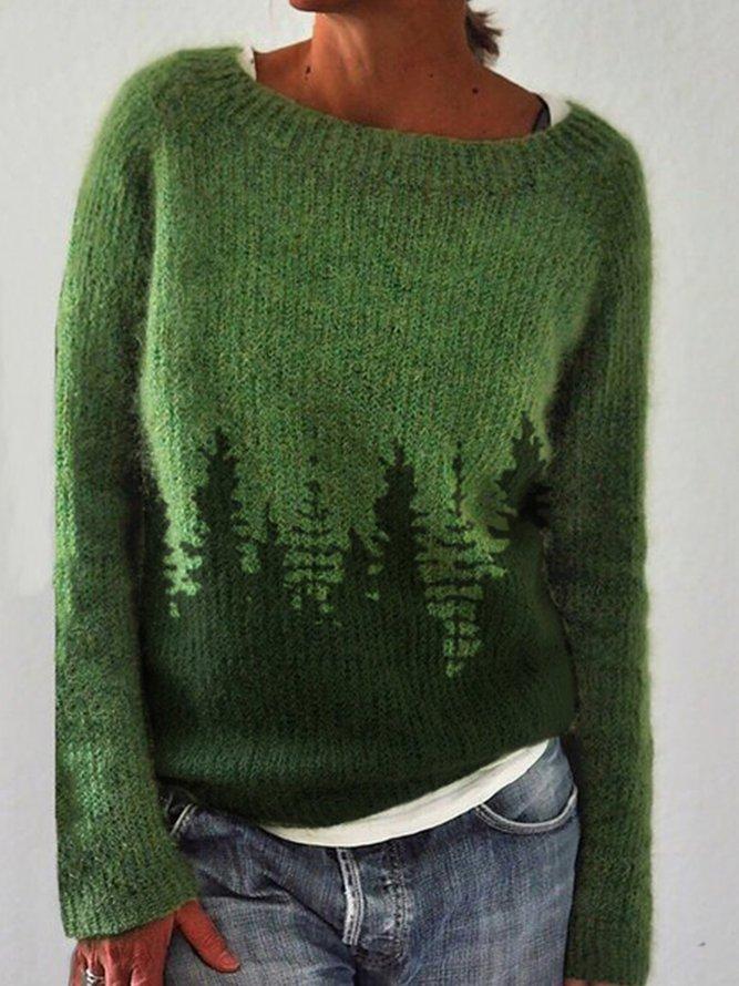 Skyline Forest Mint Green Long Sleeve Printed Sweater