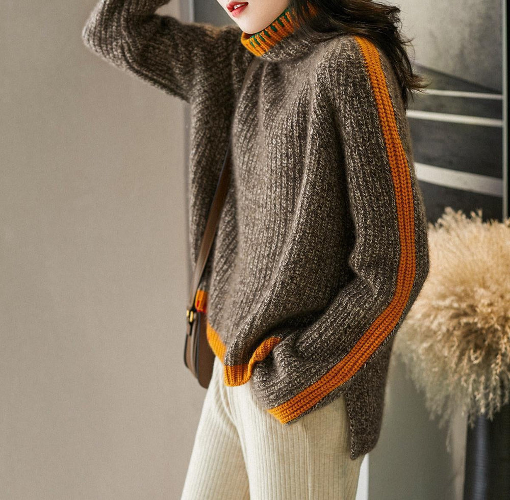 Baggy High Neck Color Block Sweater