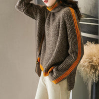 Baggy High Neck Color Block Sweater