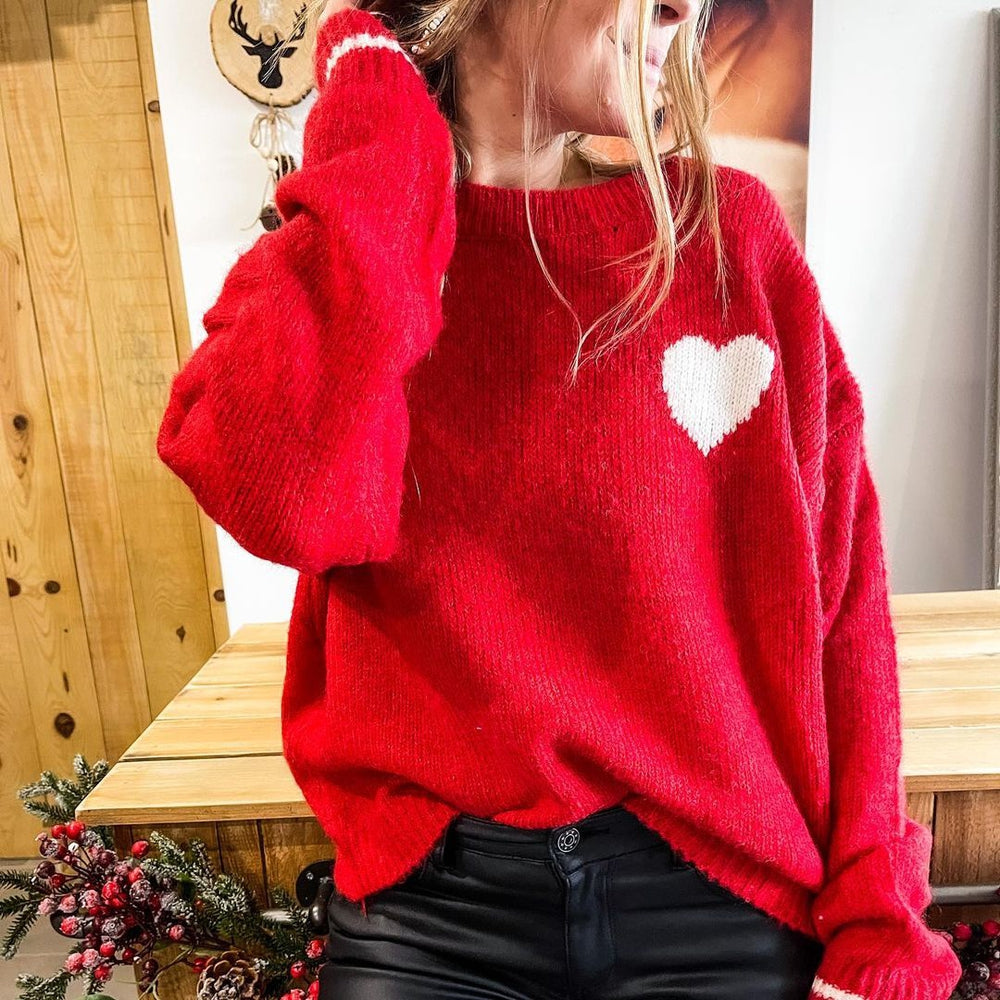 Stunning Round Neck Red Sweater