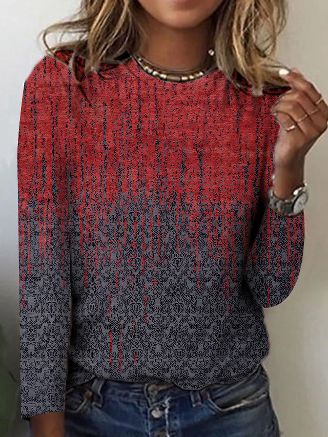 Red Round Neck Long Sleeve Top