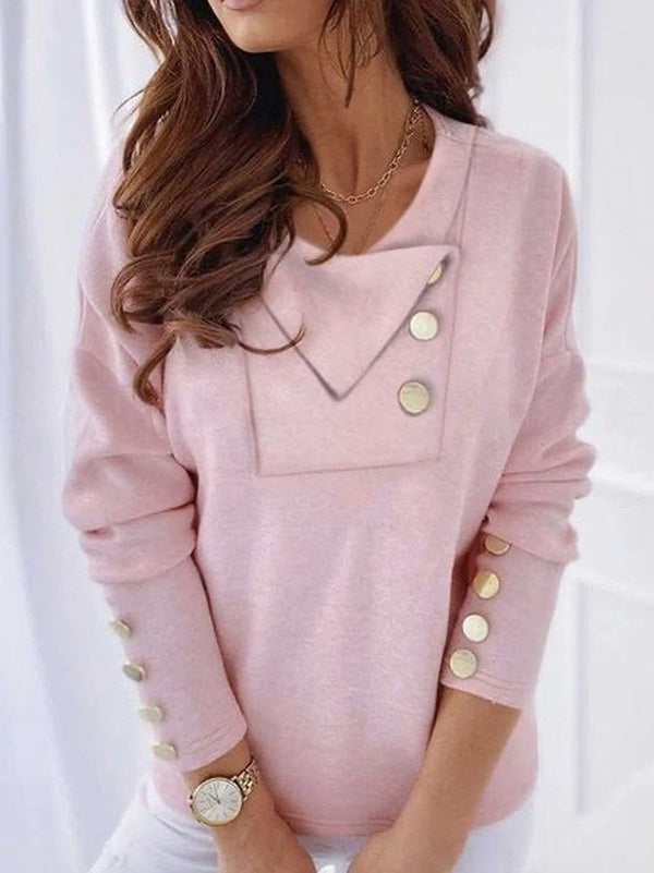 Pink Plain Long Sleeve Knit Top
