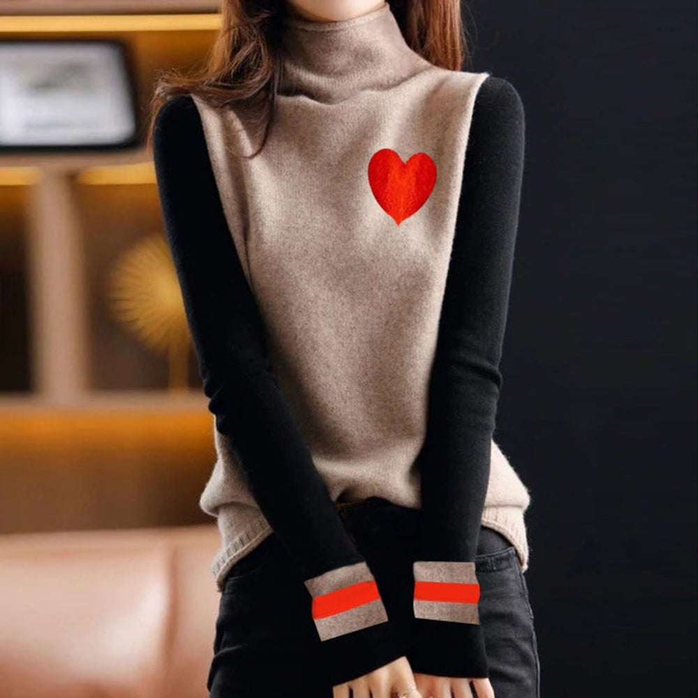 Retro 70s Heart Color Block Turtleneck Sweater