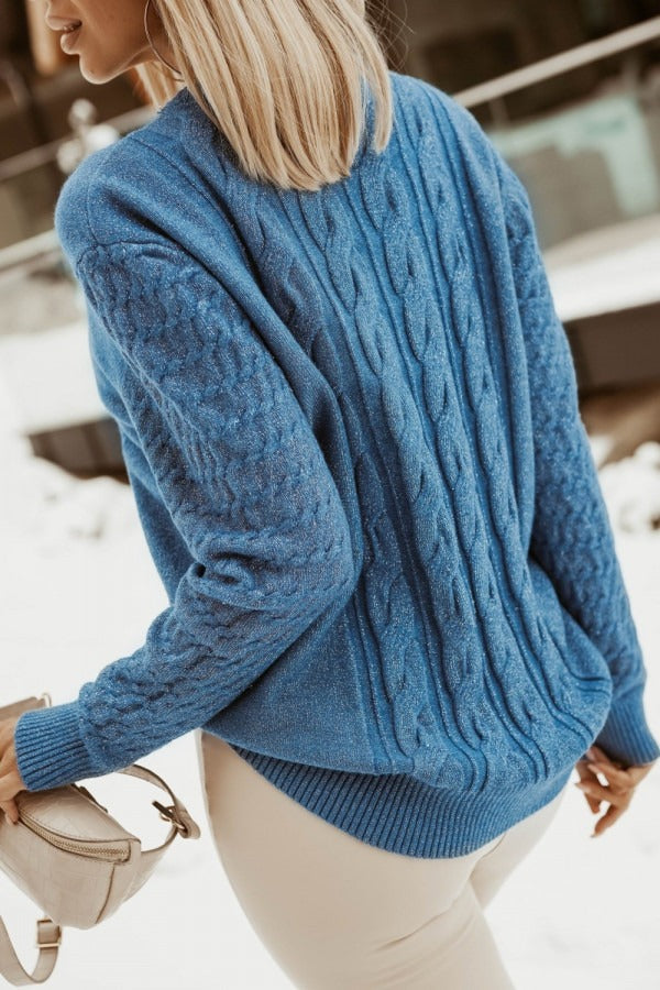 Blue Long Sleeve Plain Sweater