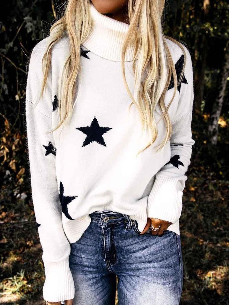 White Long Sleeve Jacquard Sweater