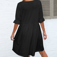 Black Plain Half Sleeve Mini Dress